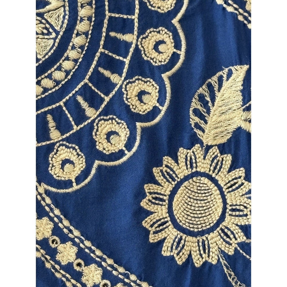 JOHNNY WAS Workshop Sm Blue Embroidered Top 100% Modal Button Up Scallop Sleeve - Picture 5 of 16